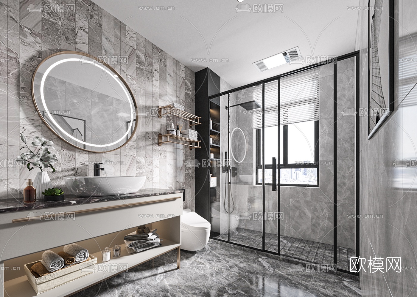 现代轻奢卫生间浴室3d模型下载