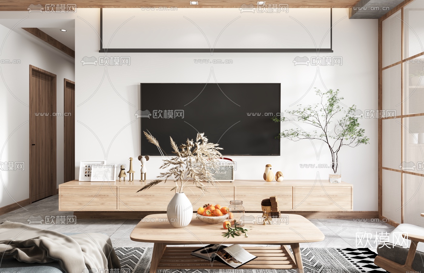 日式客厅餐厅3d模型下载（渲染图4）