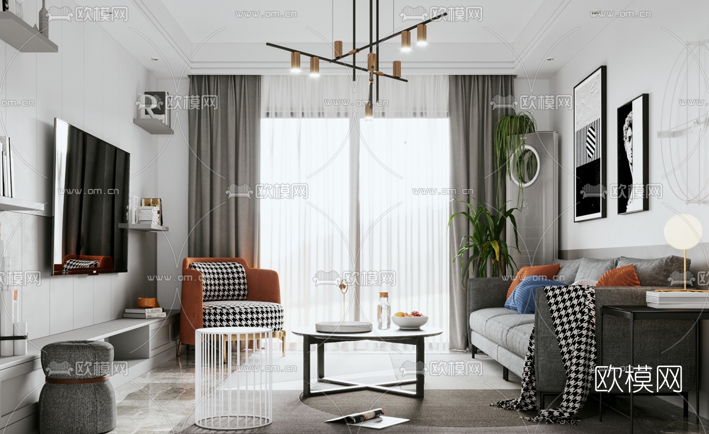 北欧轻奢客厅3d模型下载