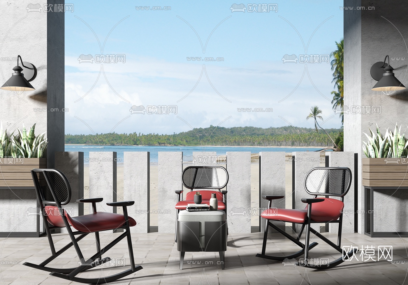 新中式编藤休闲桌椅3d模型下载