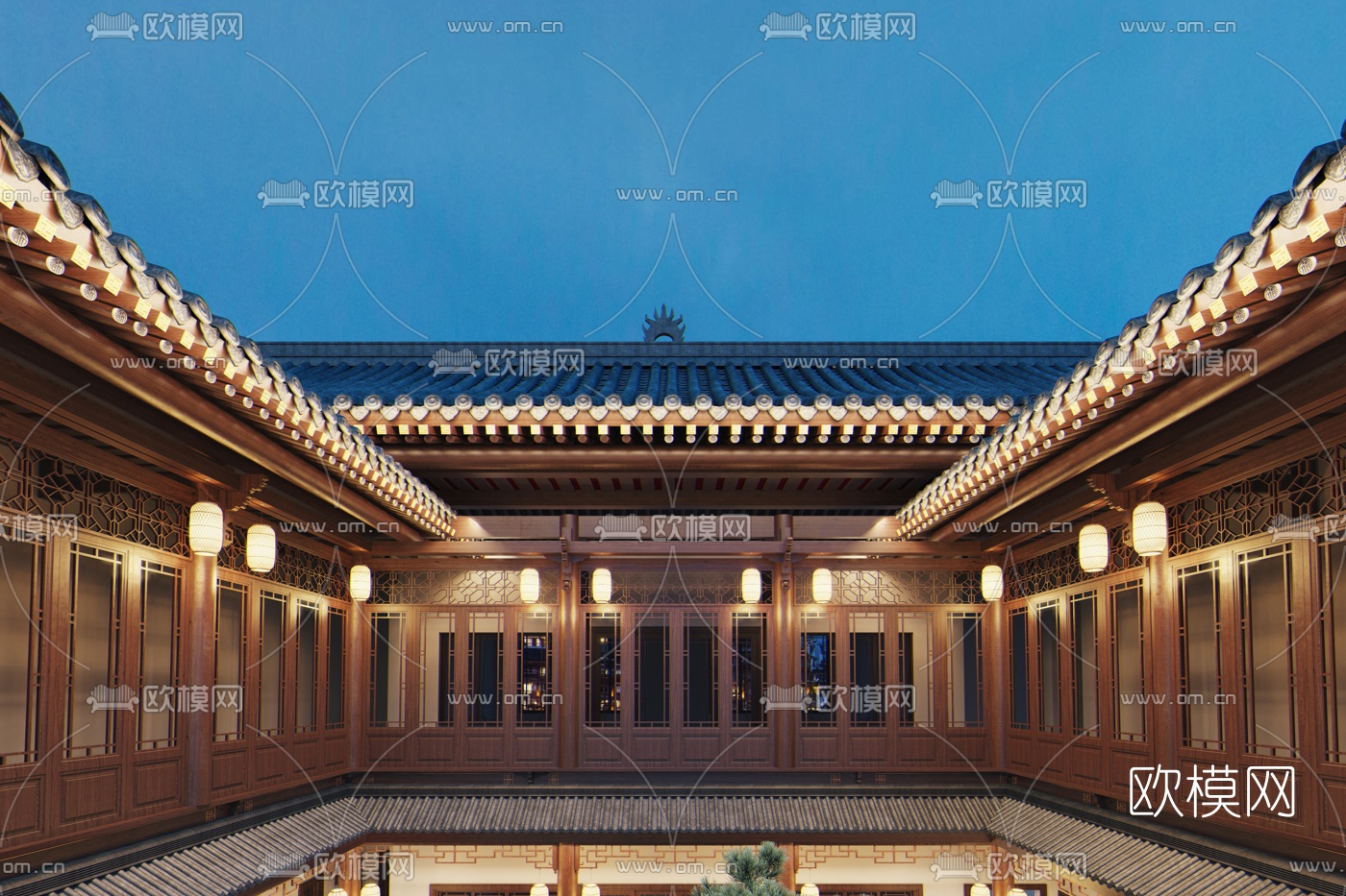 新中式酒店酒楼庭院3d模型