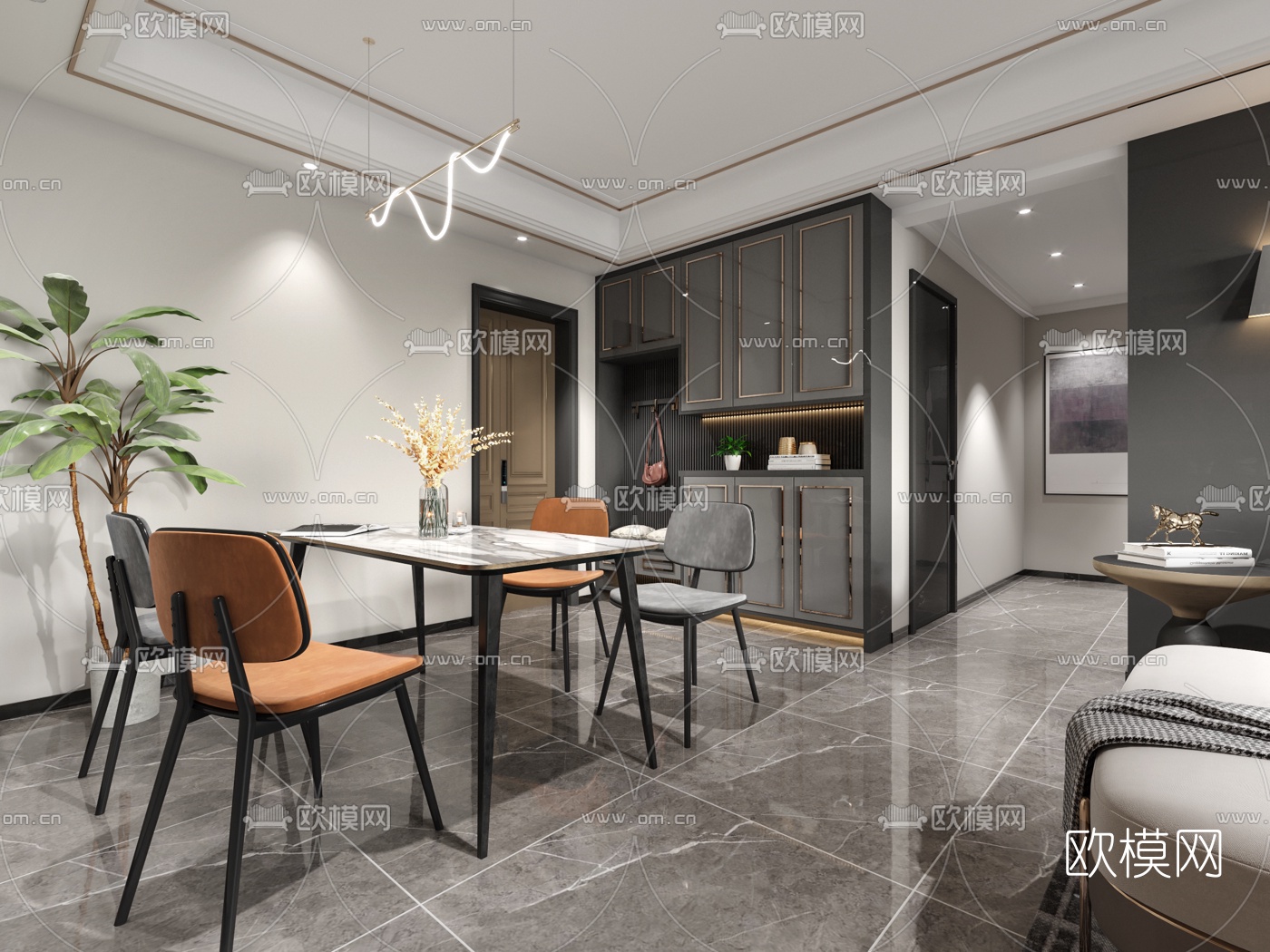 现代简约客厅餐厅3d模型