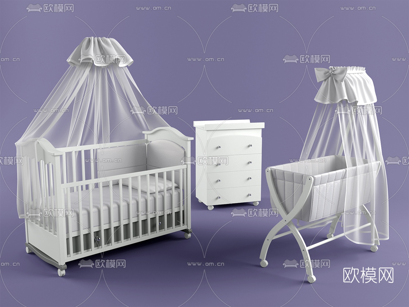 现代婴儿床su模型下载（渲染图1）