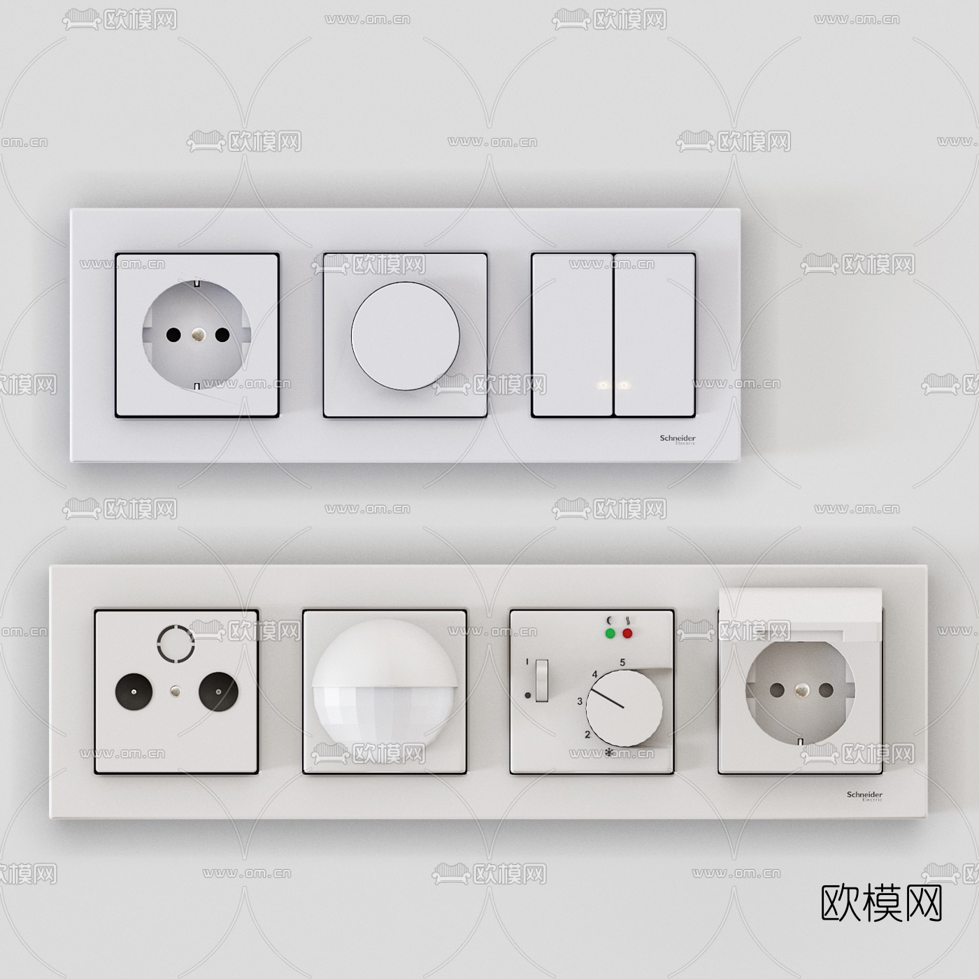 现代开关插座面板3d模型下载（渲染图2）