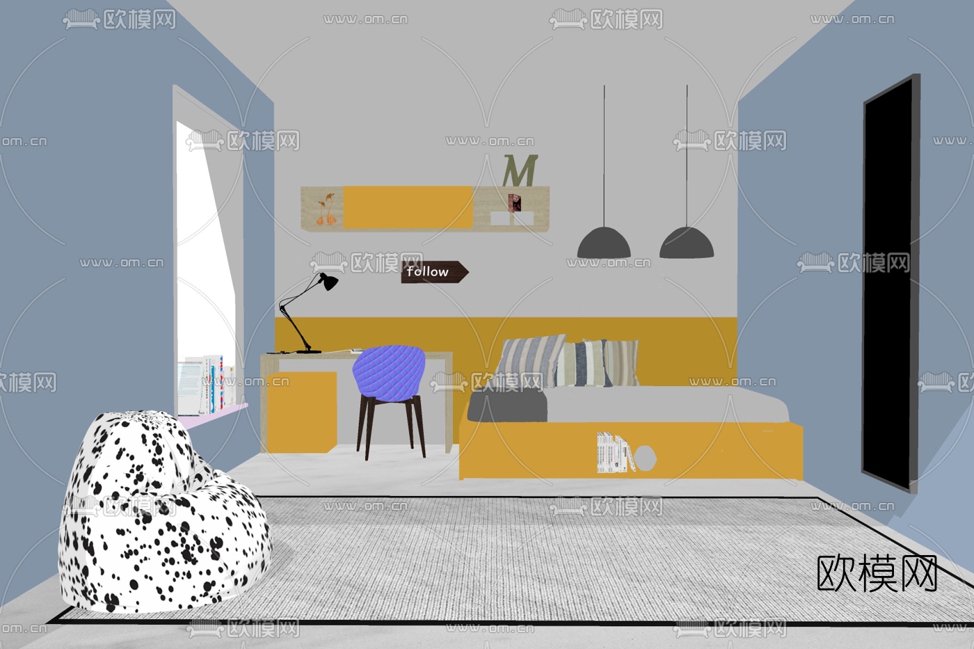 现代布艺儿童床su模型下载