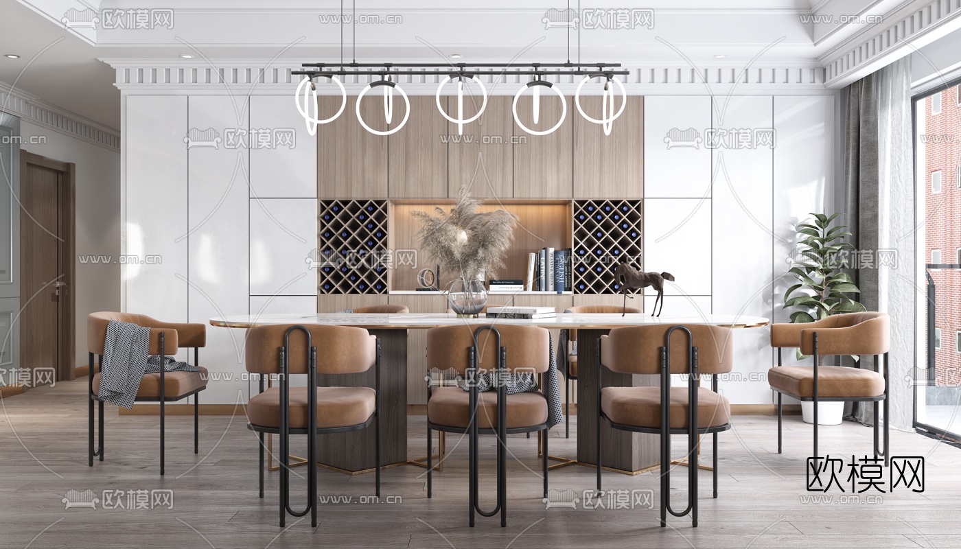 简欧轻奢客厅餐厅3d模型下载（渲染图5）