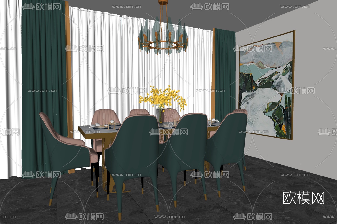 现代轻奢餐桌椅su模型下载