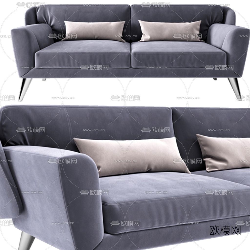 Natuzzi 现代绒布双人沙发3d模型下载（渲染图2）