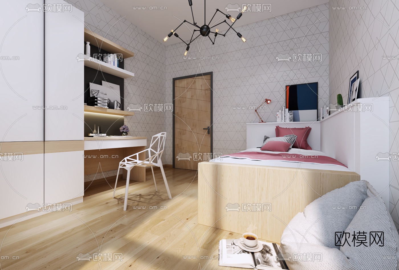 北欧榻榻米书房3d模型
