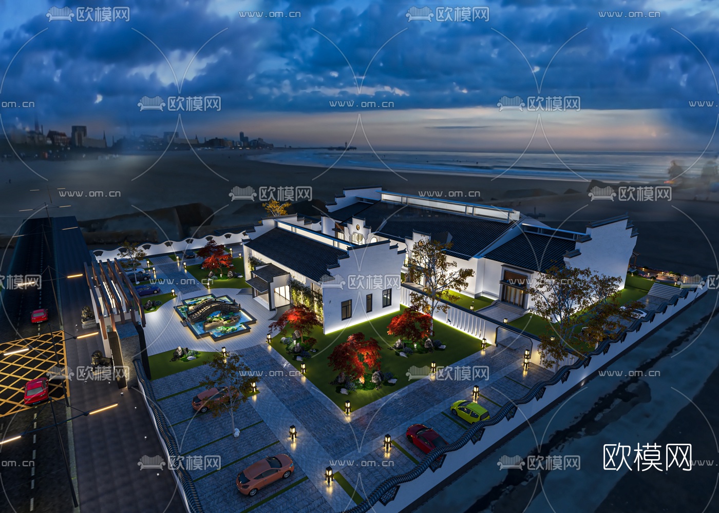 新中式会所外立面景观3d模型
