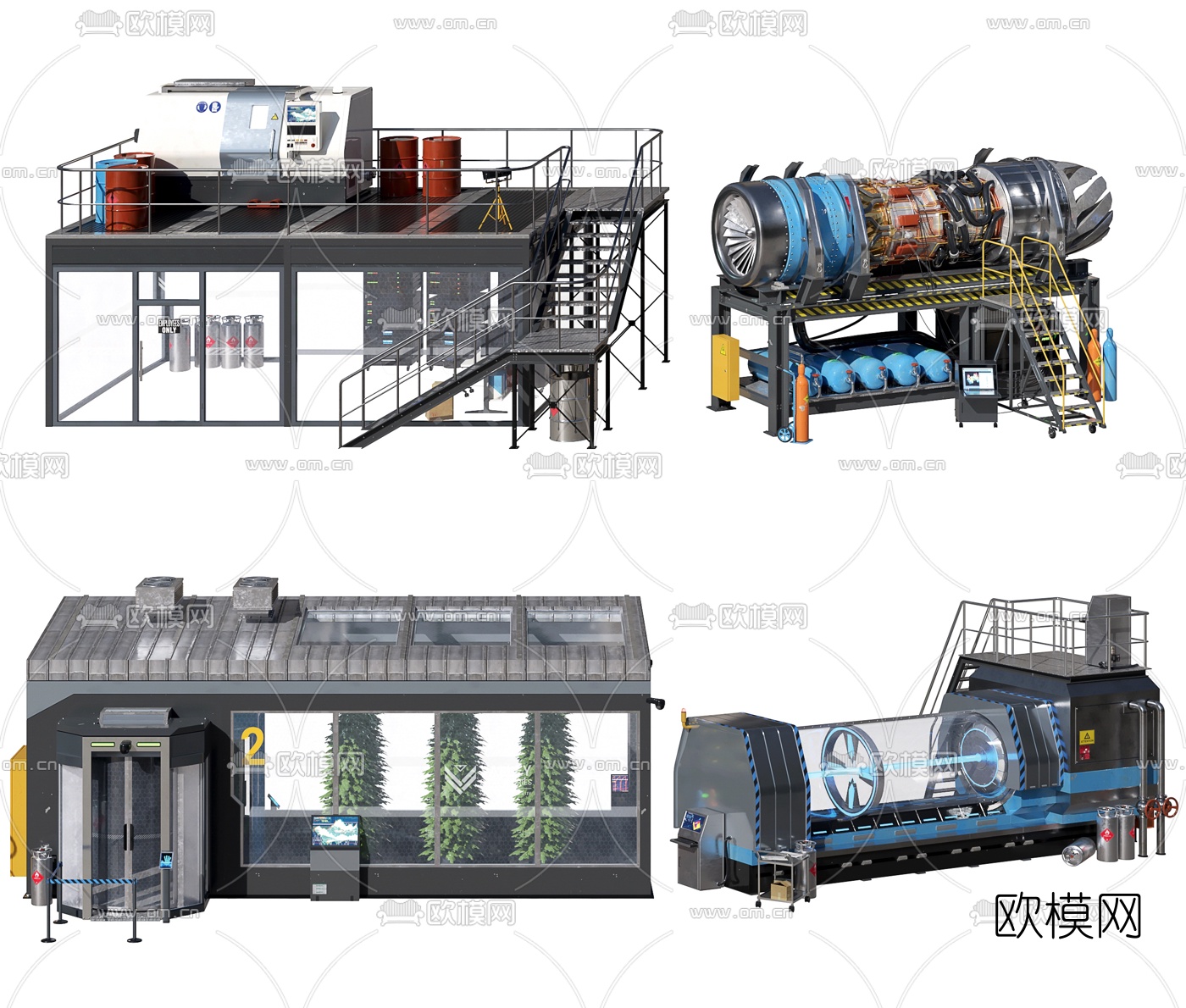 现代发动机对撞机工业设备3d模型下载（渲染图1）
