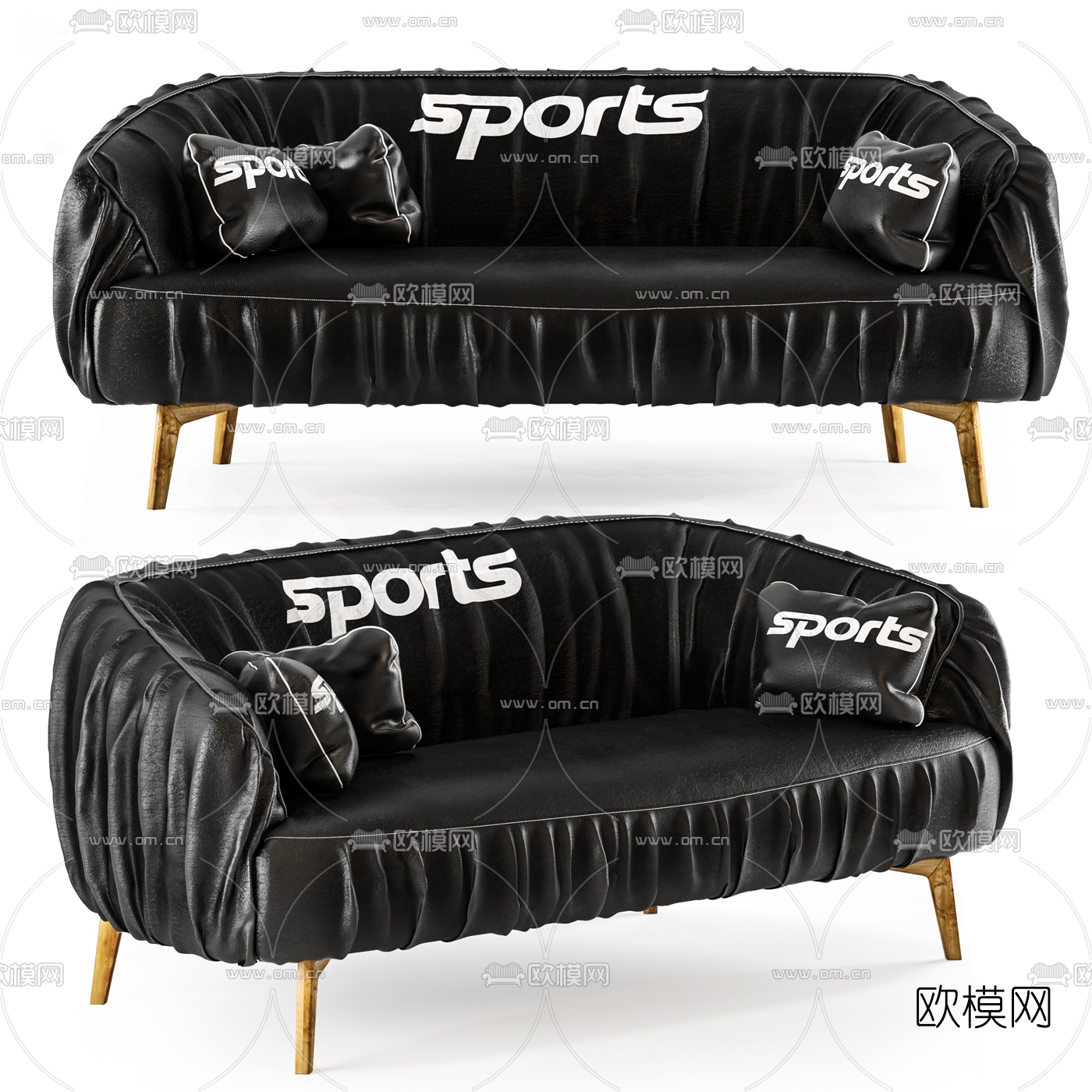 现代皮革双人沙发3d模型下载（渲染图1）