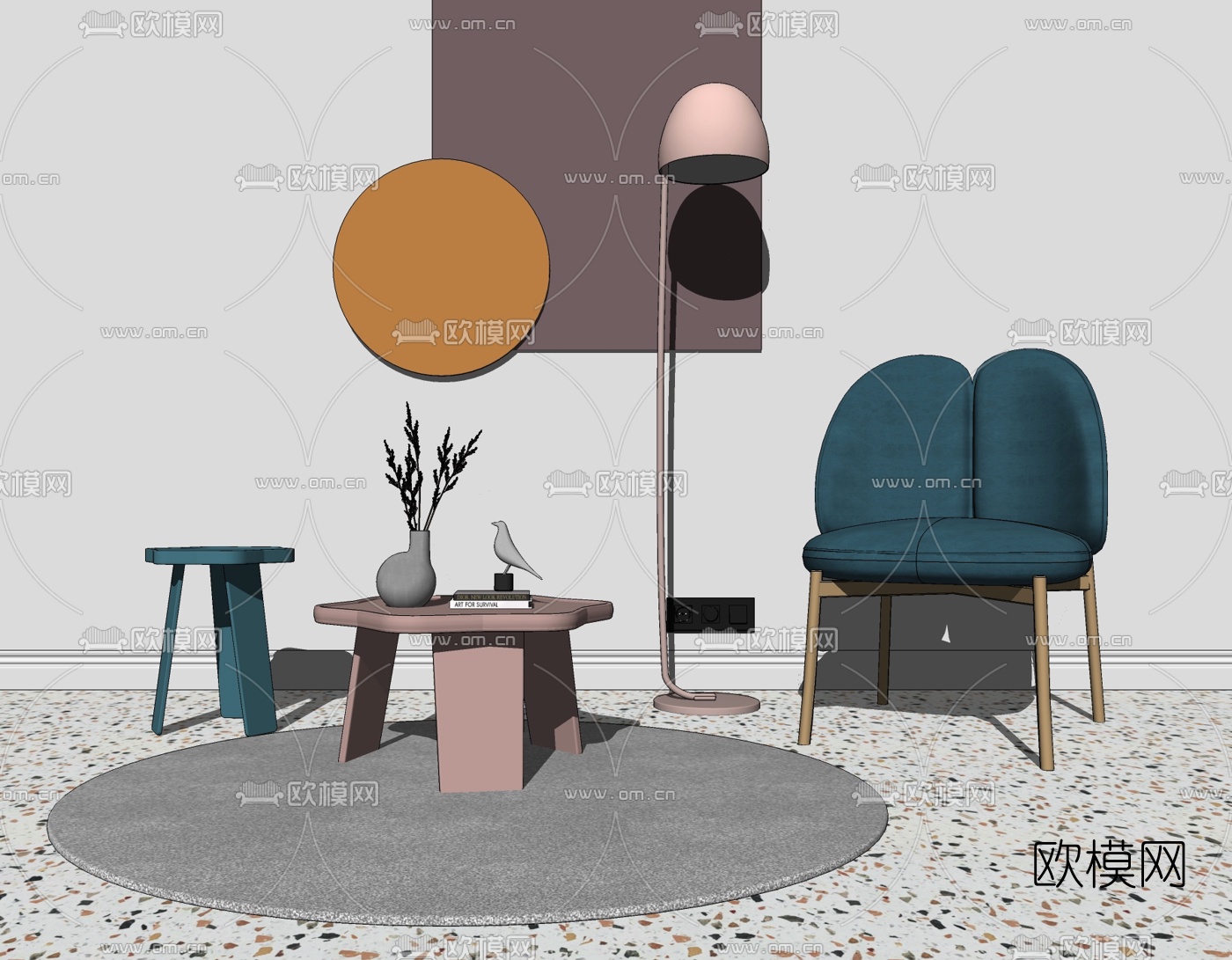 北欧布艺休闲椅su模型下载