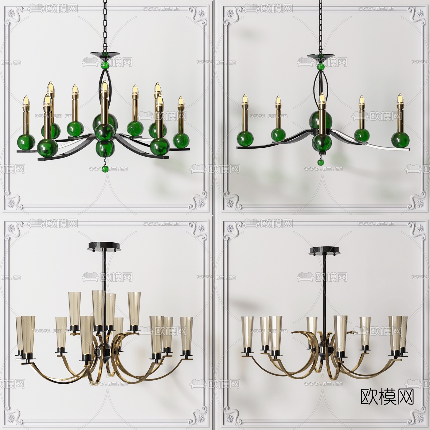 美式烛台吊灯3d模型下载（渲染图1）