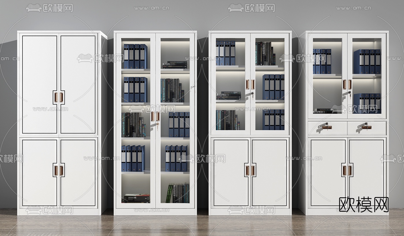 现代玻璃门文件柜3d模型下载
