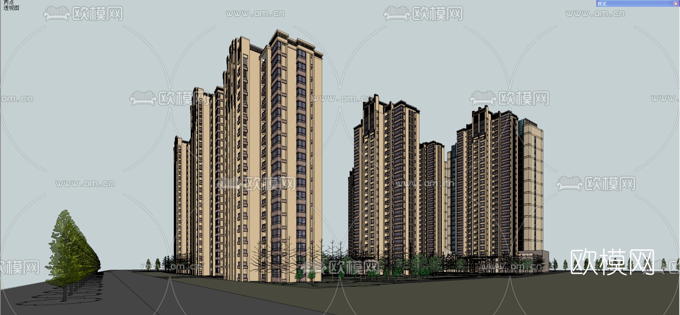 现代商业街su模型