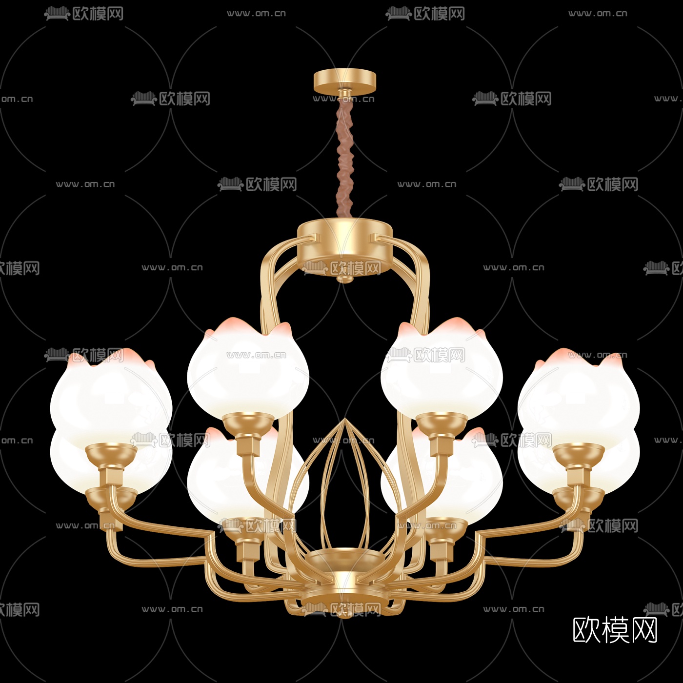 新中式莲花多头吊灯3d模型