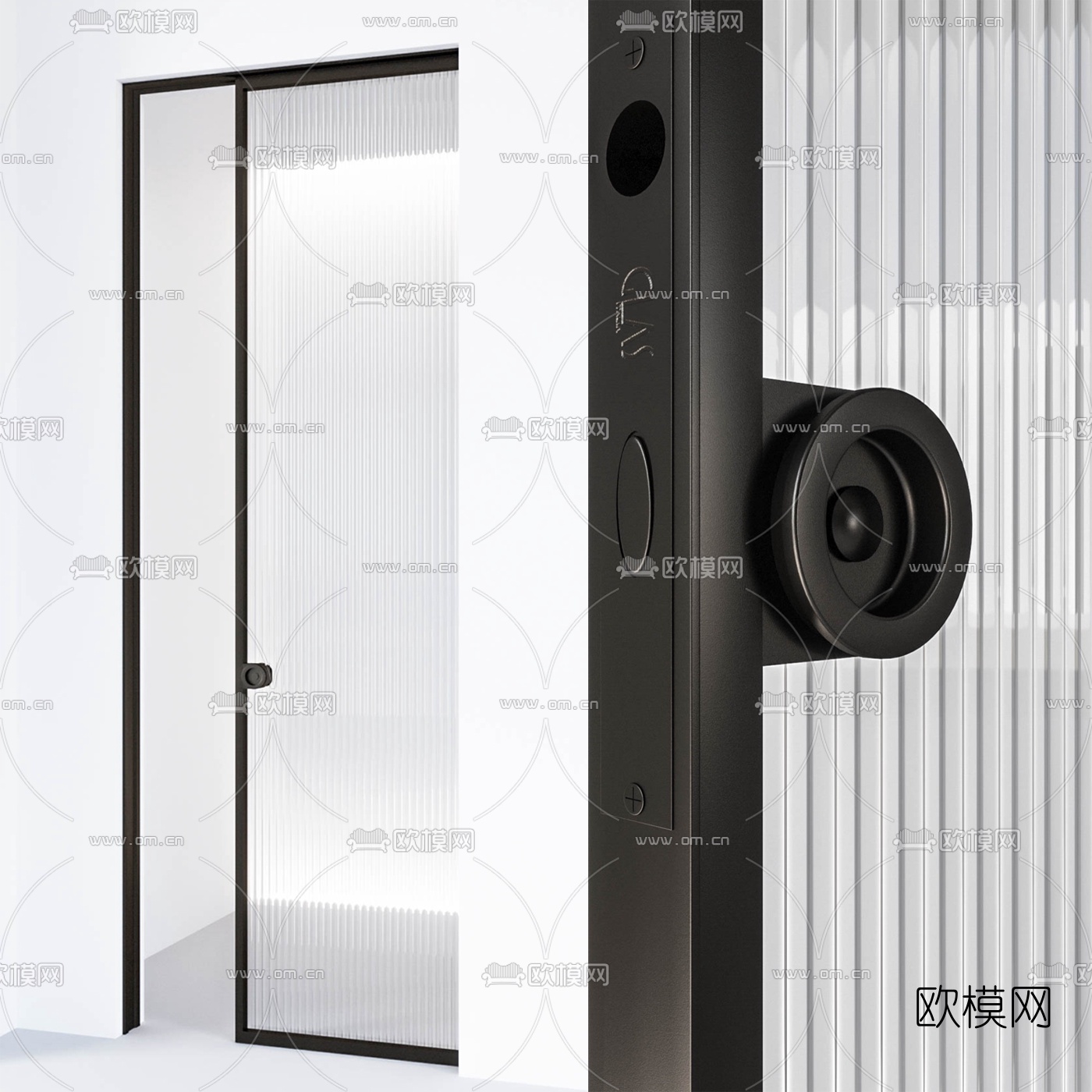 现代拉丝玻璃推拉门3d模型