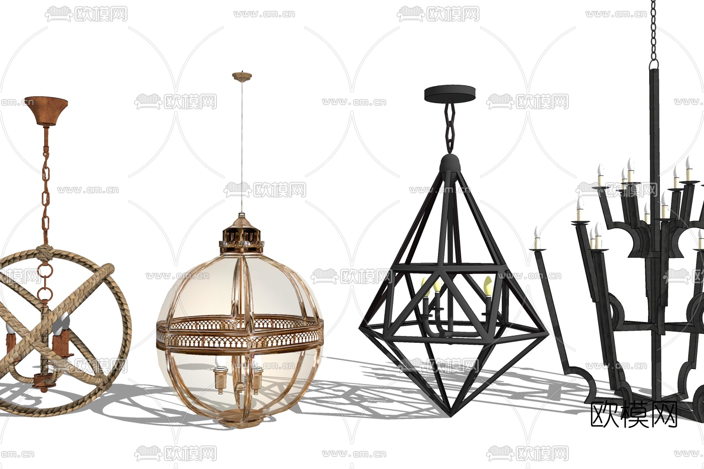 北欧金属吊灯免费su模型下载