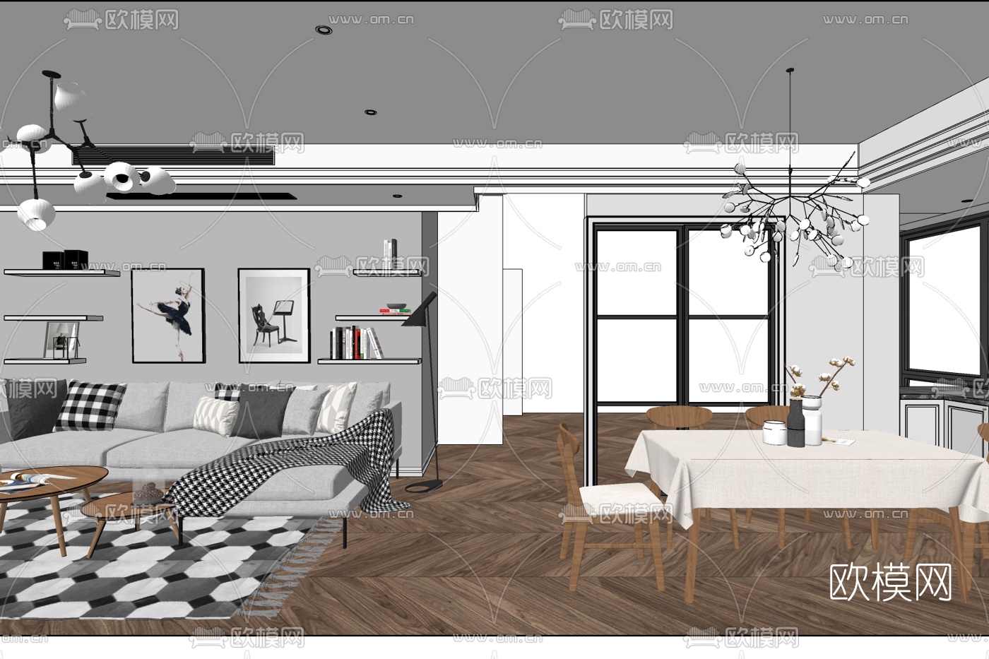 北欧客厅免费su模型下载_ID10334927_sketchup模型下载-欧模网