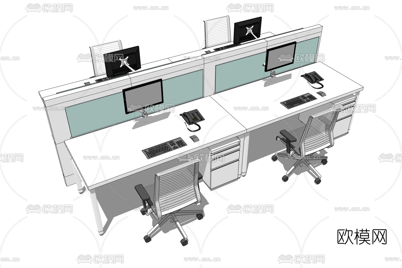 现代卡座办公桌椅免费su模型下载