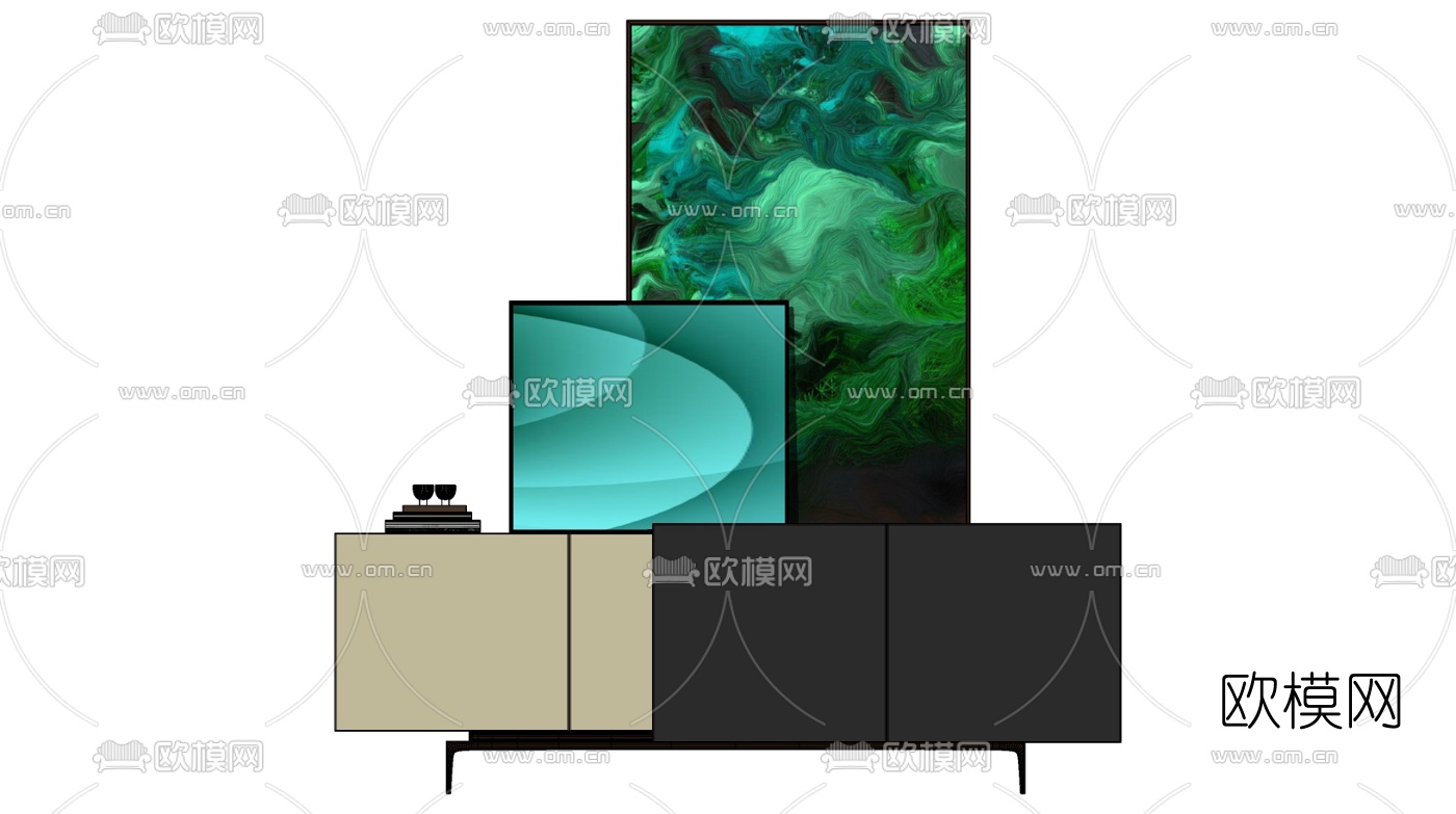 现代轻奢电视柜su模型下载