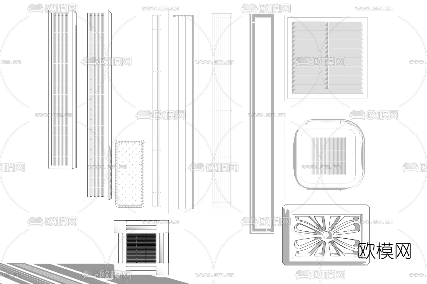 现代排风口组合免费su模型下载