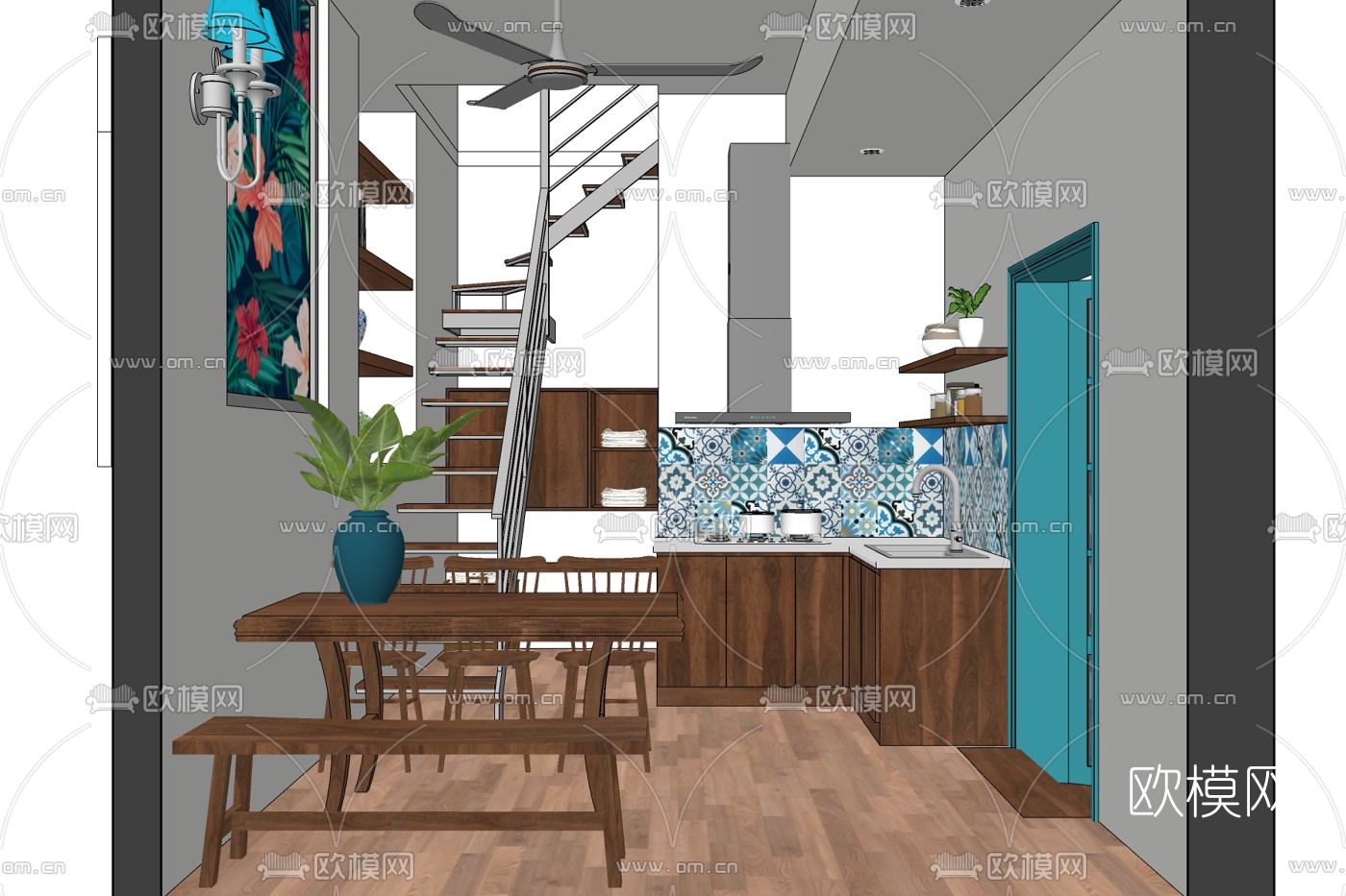 现代公寓餐厅免费su模型下载