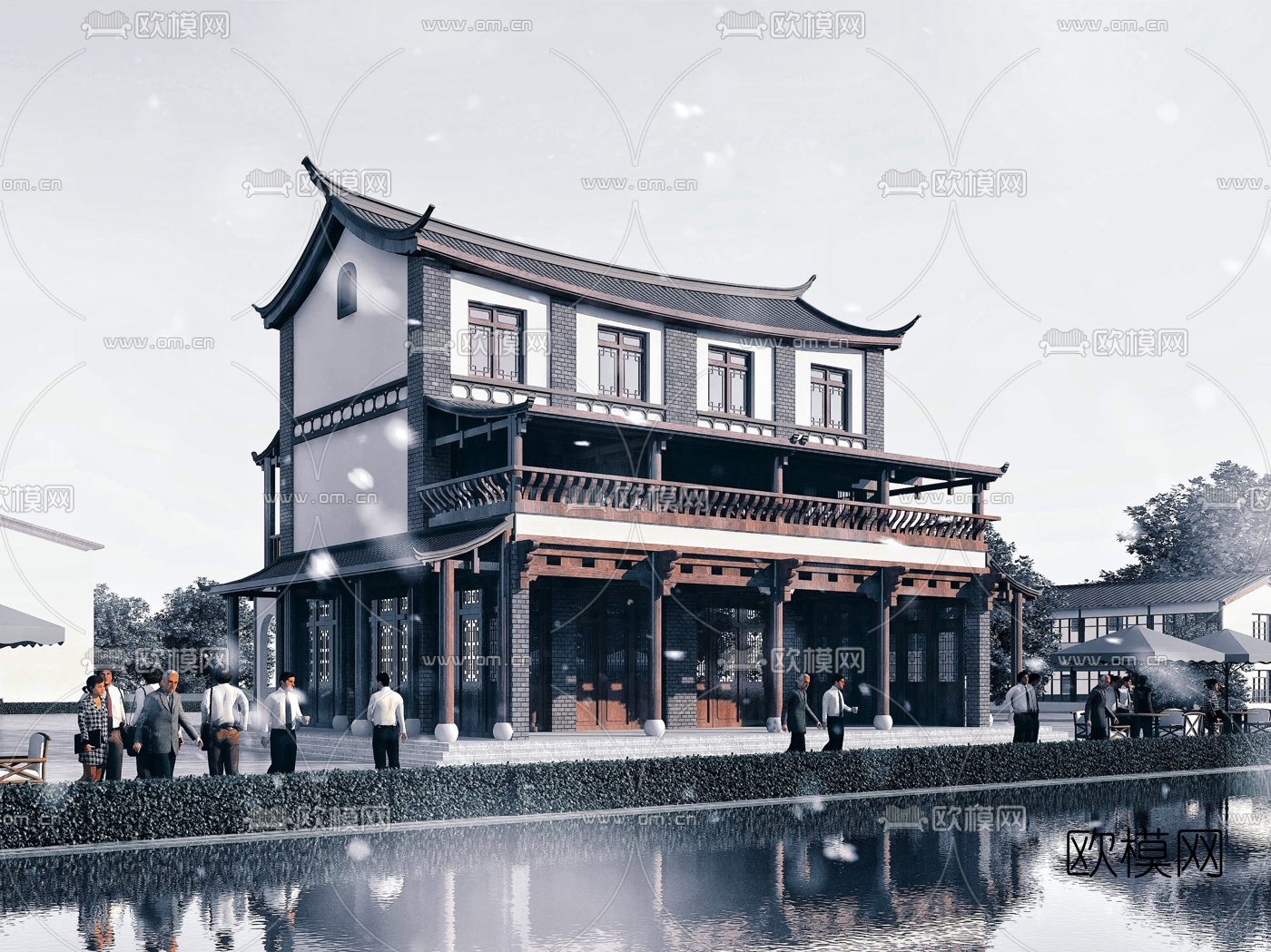 中式古建商业楼3d模型下载