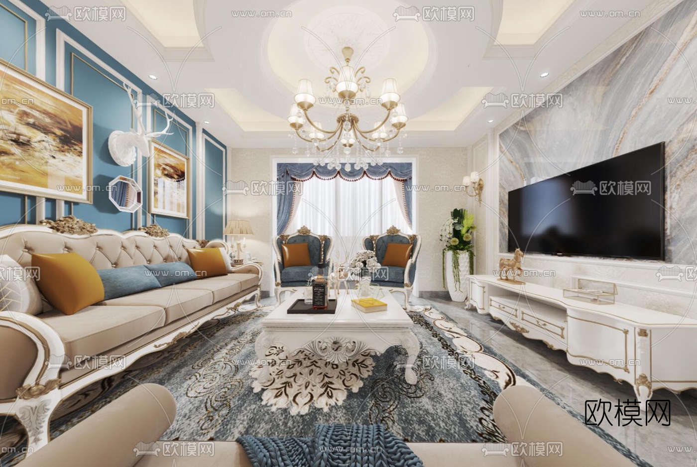 欧式客厅餐厅vr全景3d模型