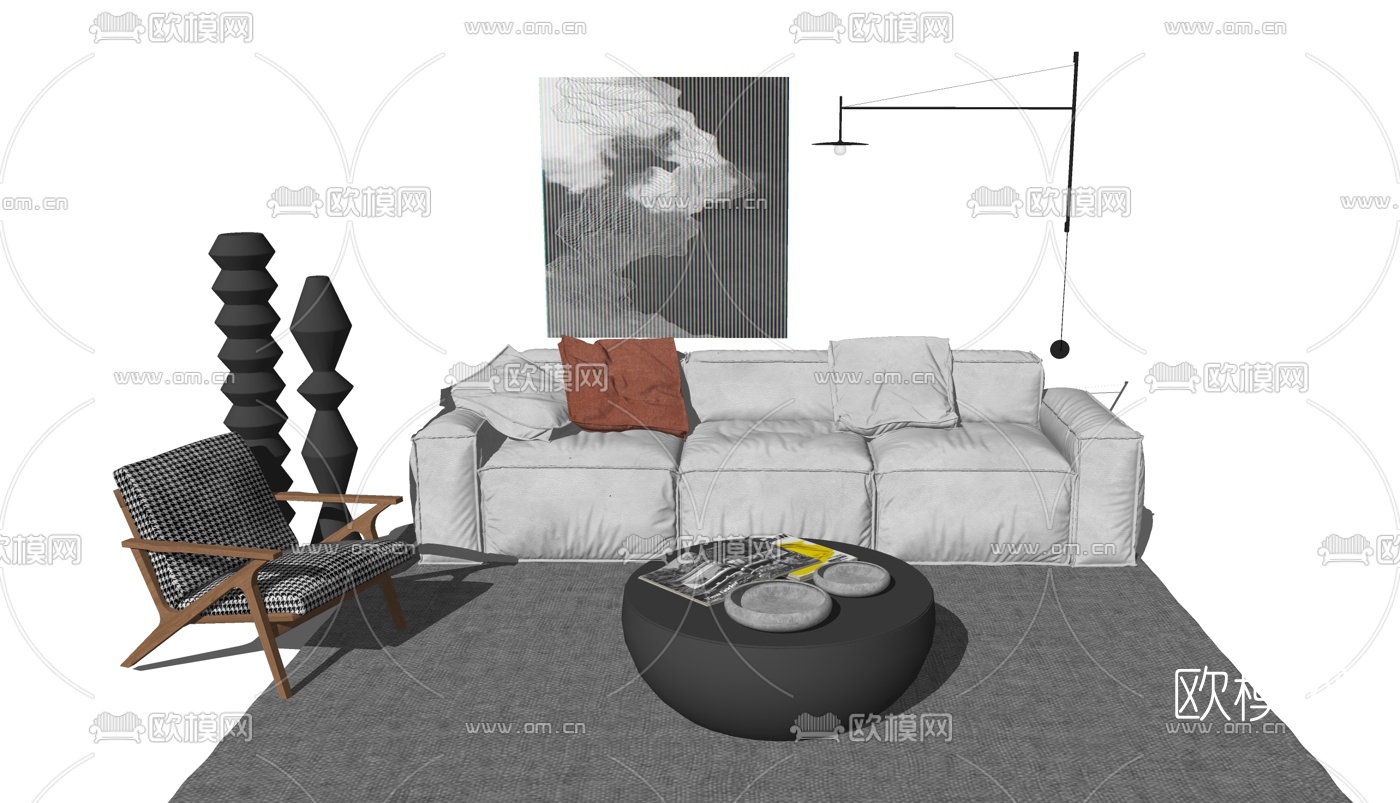 北欧布艺沙发组合su模型下载