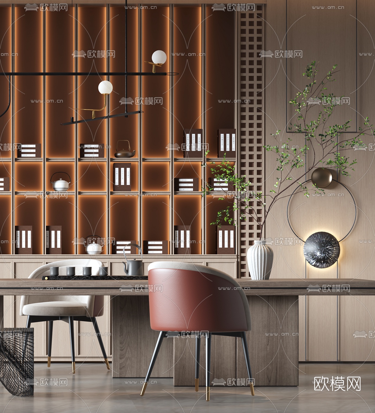 新中式茶桌椅3d模型