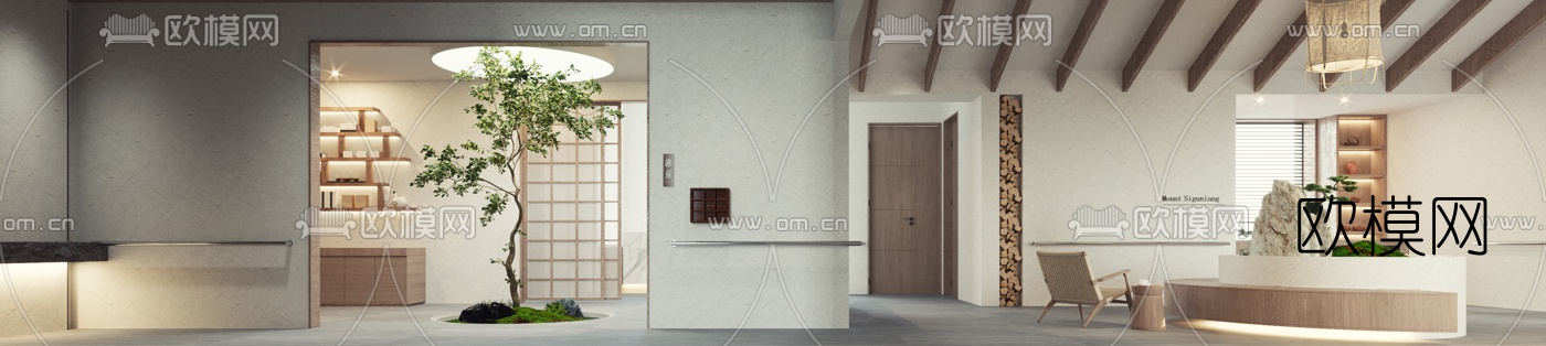 现代侘寂养老院前台3d模型下载（渲染图2）