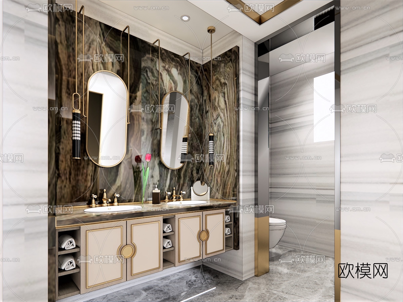 后现代轻奢洗手台su模型下载