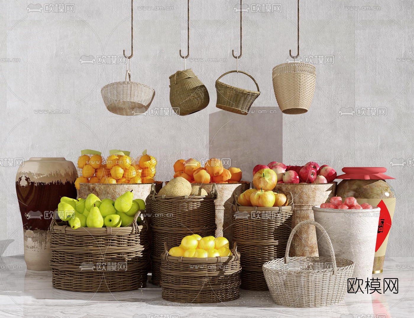 现代竹编篮子su模型下载（渲染图1）