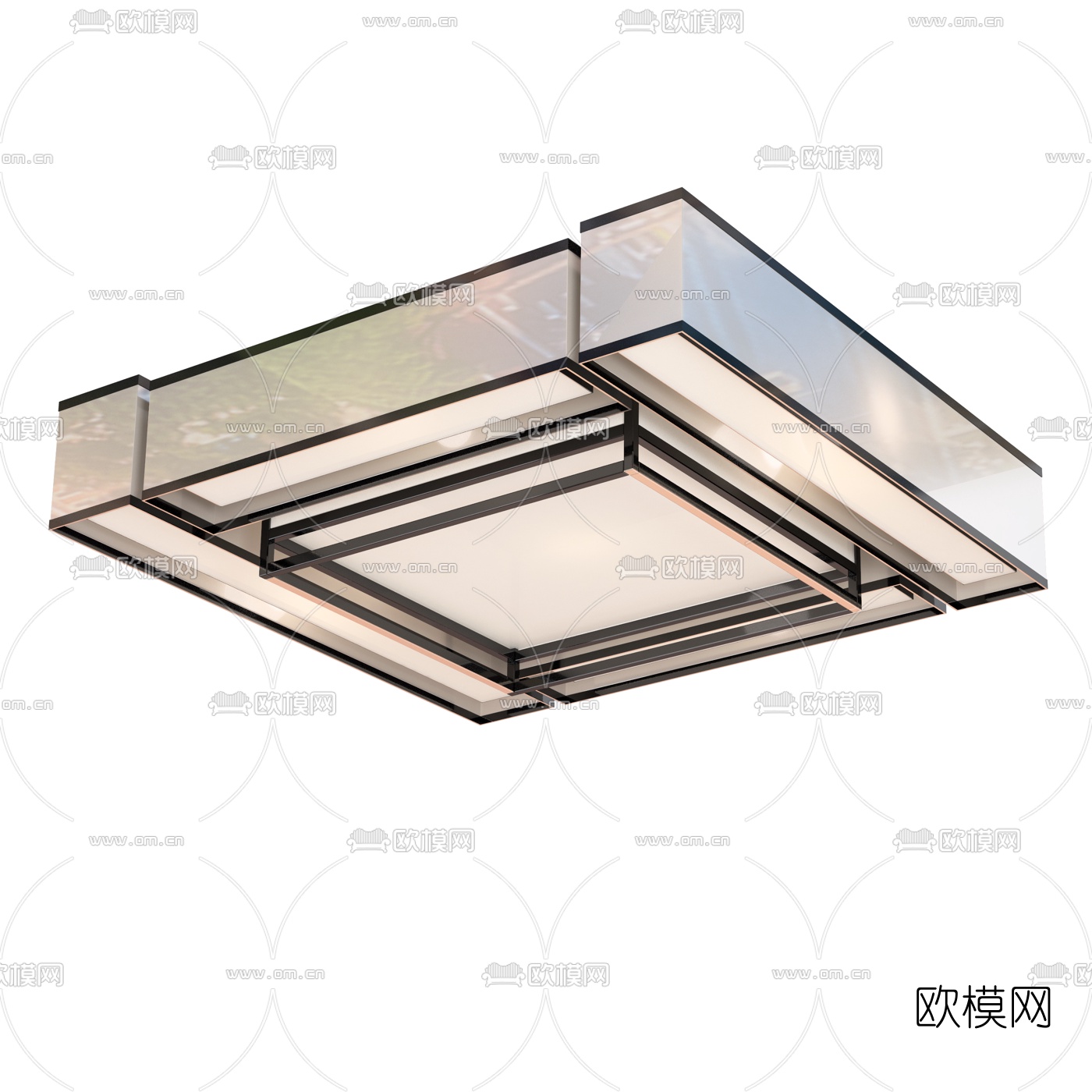 新中式方形吸顶灯3d模型