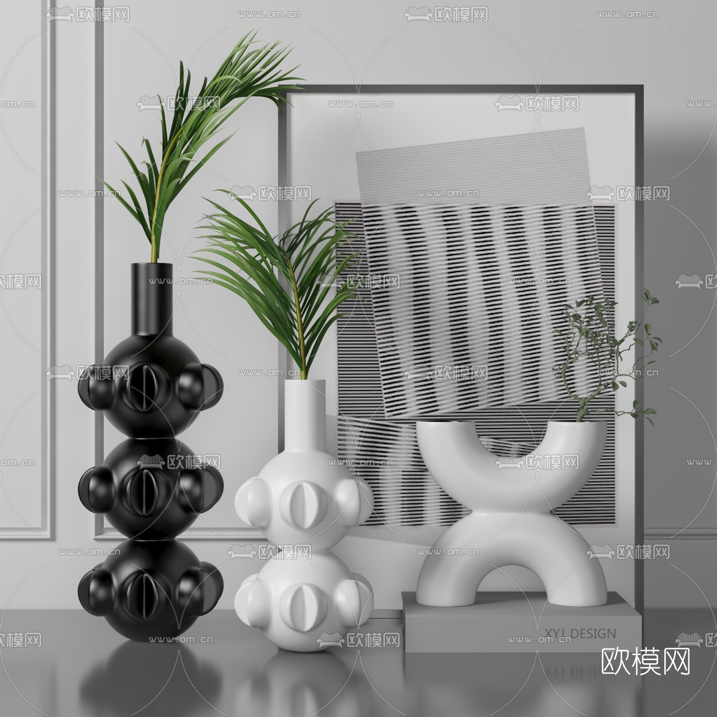 北欧创意陶瓷花卉花瓶3d模型下载