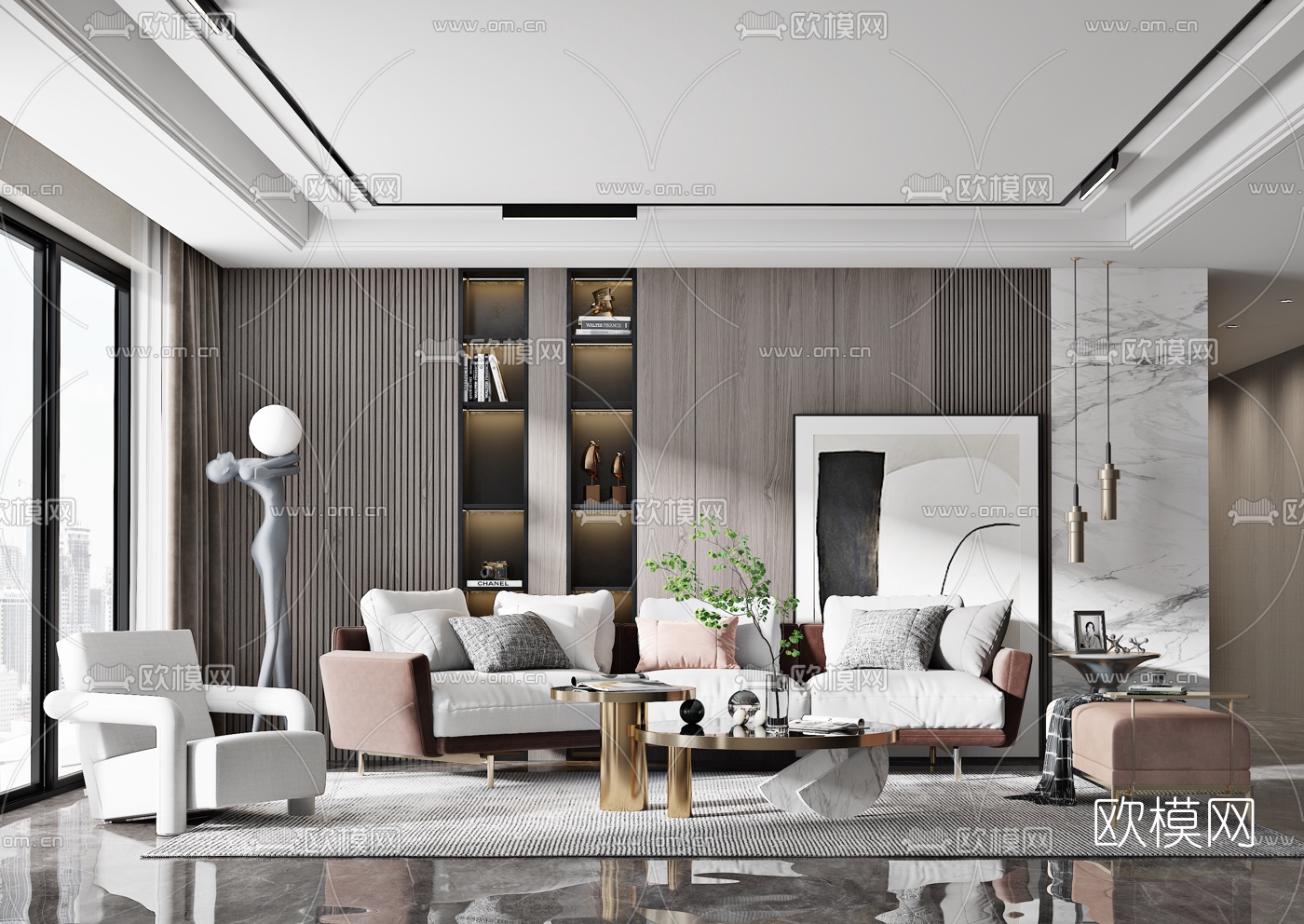 现代轻奢沙发组合3d模型下载