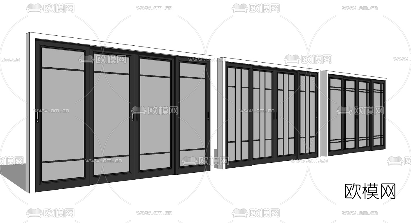 现代玻璃门推拉门su模型下载（渲染图2）
