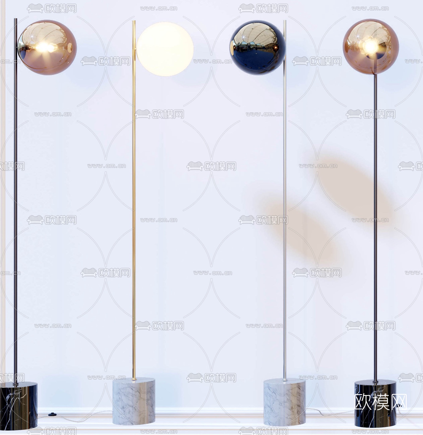 现代金属落地灯3d模型下载（渲染图2）