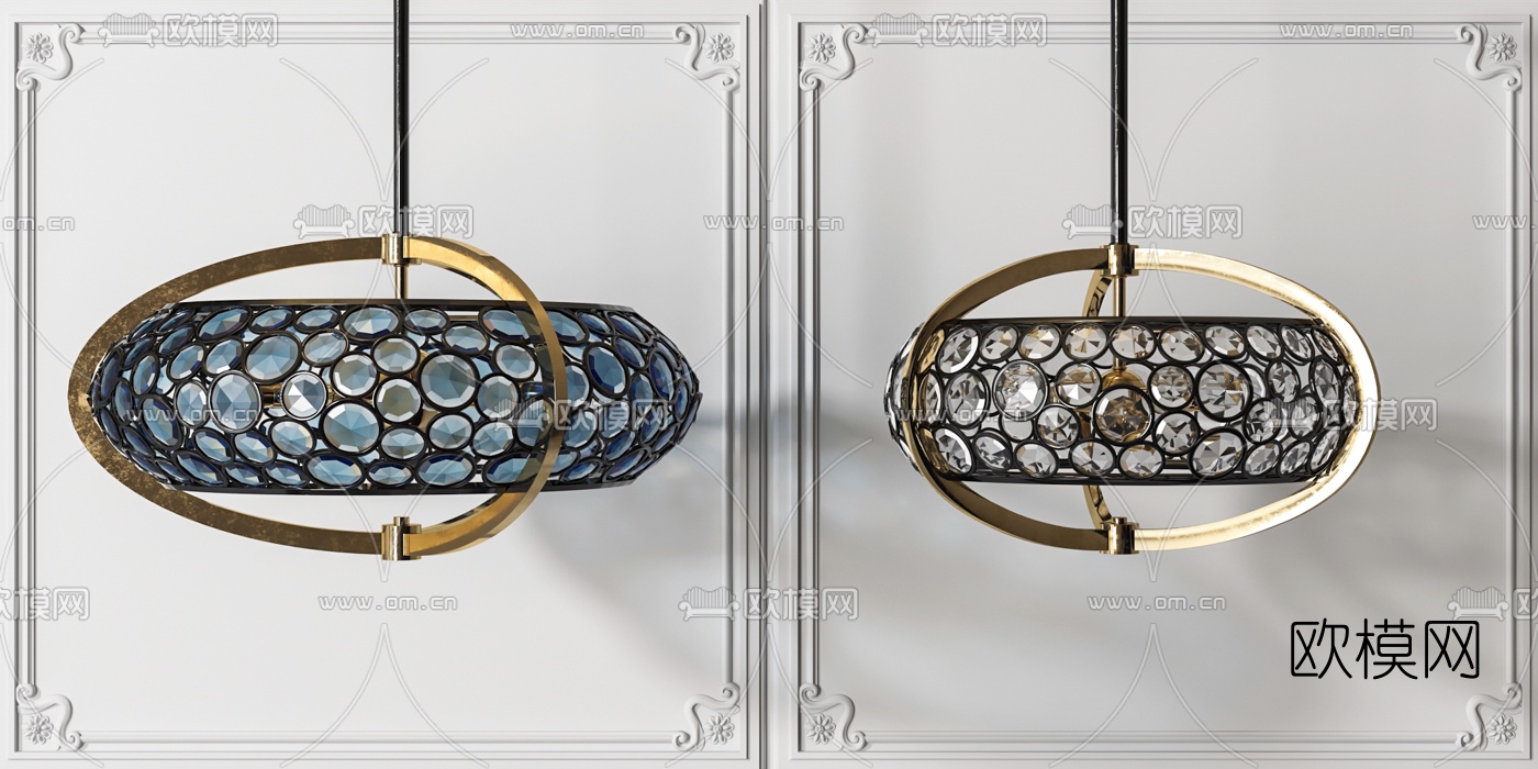 美式圆形玻璃吊灯3d模型下载（渲染图3）