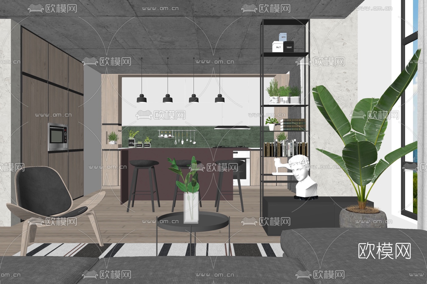 北欧客厅免费su模型下载