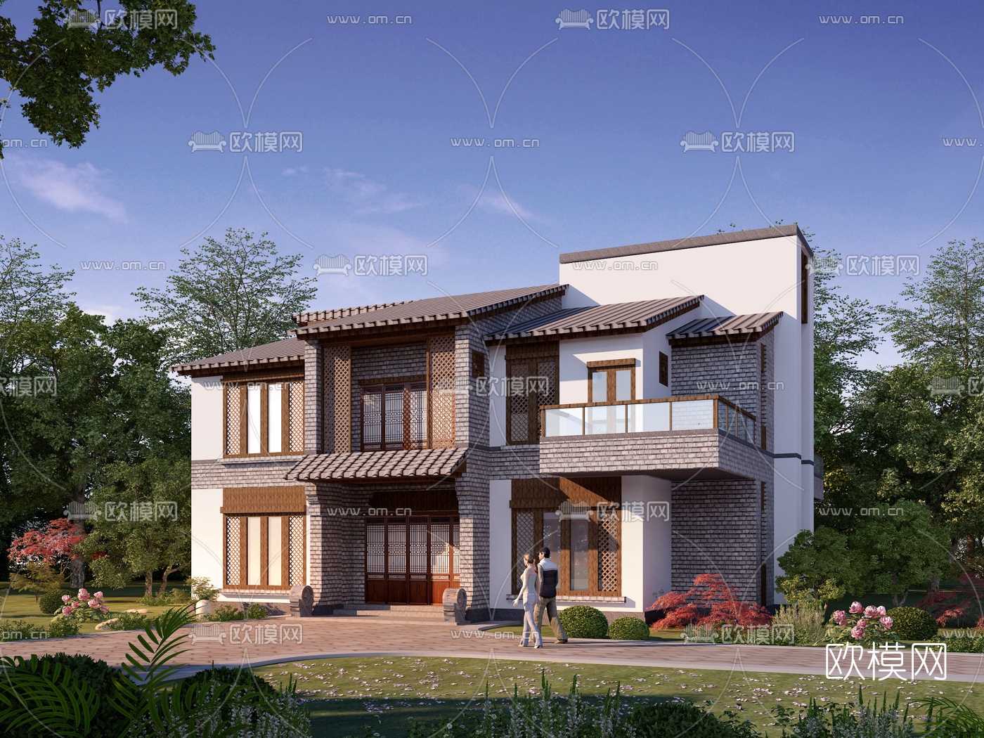 中式别墅建筑外观3d模型下载_ID10092570_3dmax免费模型-欧模网