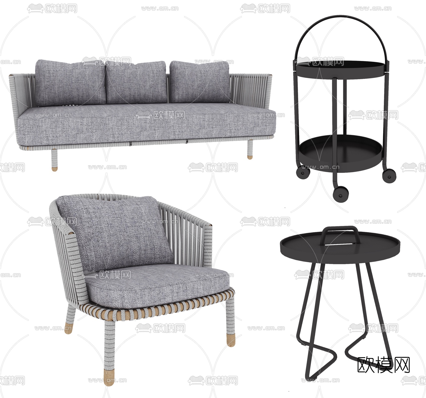 现代编织户外休闲沙发角几3d模型下载