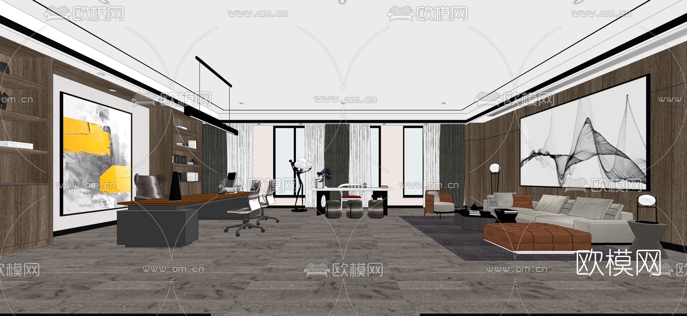 现代经理办公室su模型下载（渲染图2）