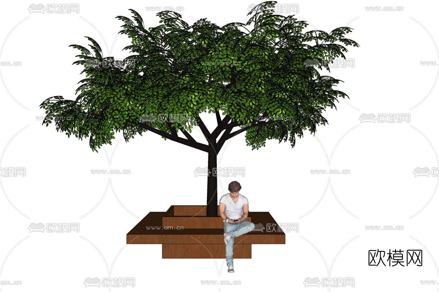 现代实木树池公用椅免费su模型下载