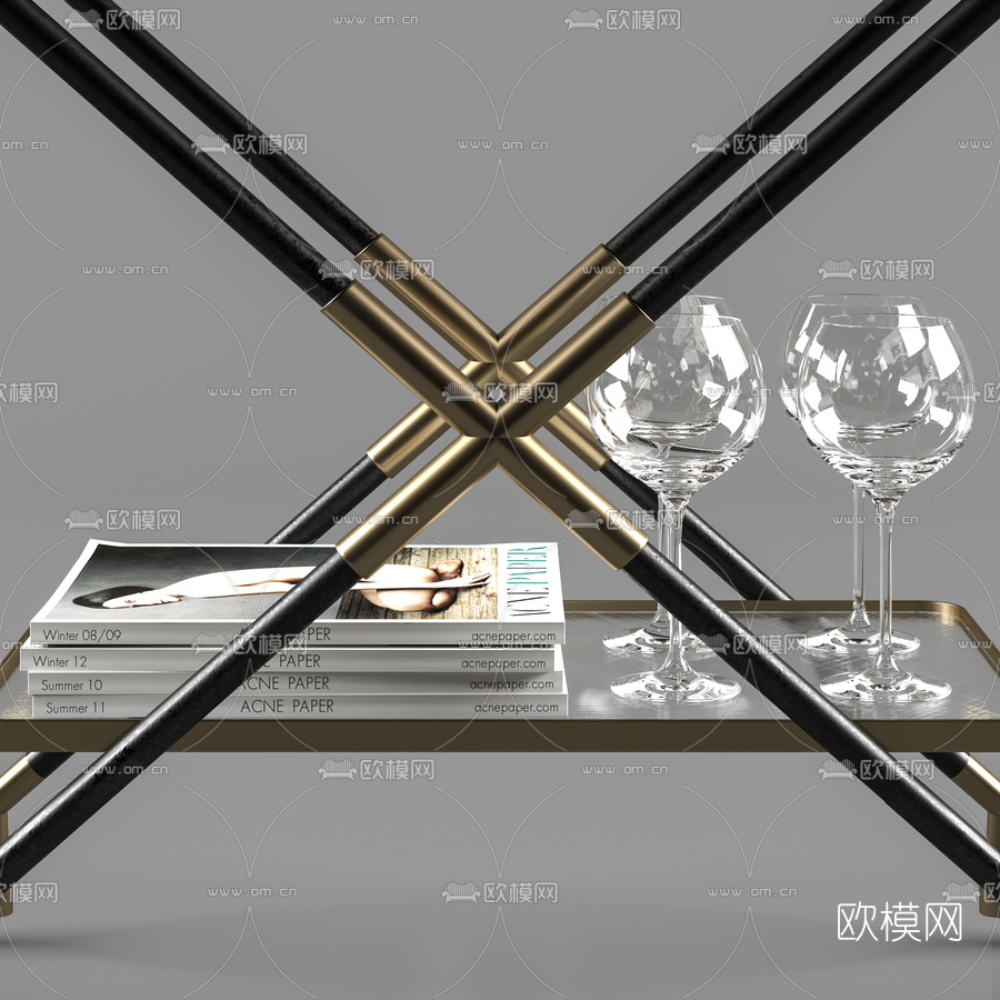 现代红酒高脚杯组合3d模型下载（渲染图3）