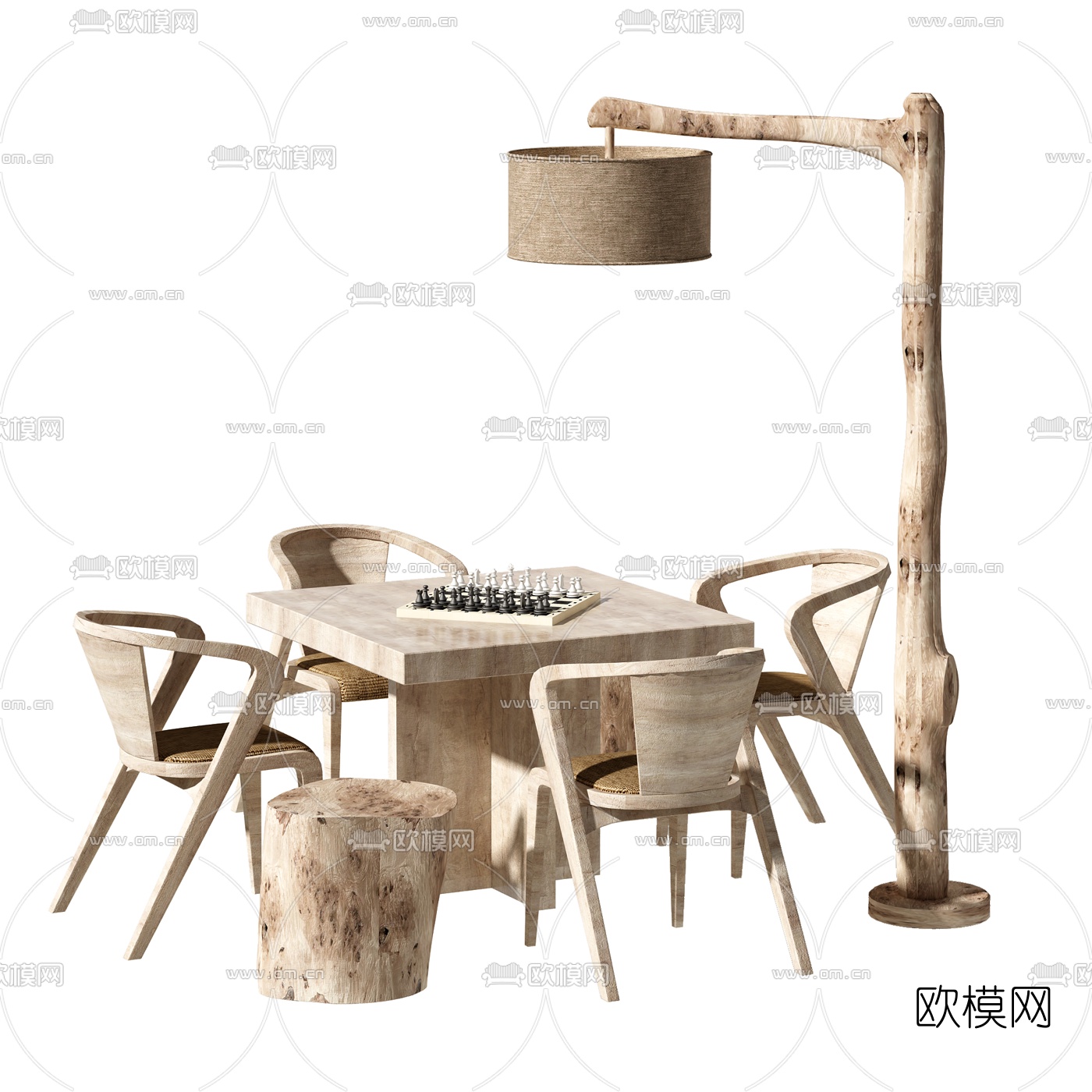 自然风原木休闲桌椅3d模型下载