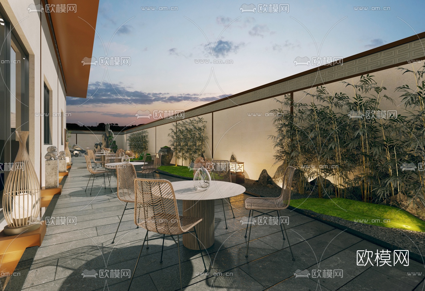 新中式庭院景观3d模型下载（渲染图2）