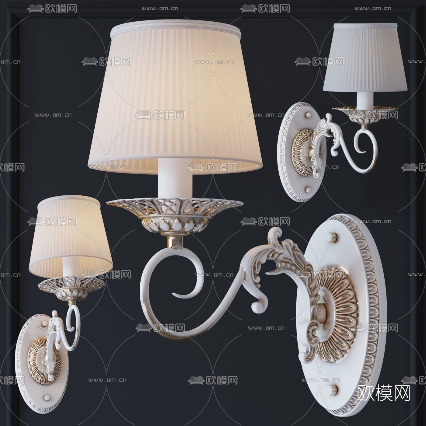欧式轻奢壁灯3d模型下载（渲染图1）